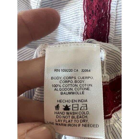 Velvet by Graham & Spencer Anthropologie Embroidered Striped Peasant Top Sz M - Picture 11 of 15